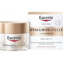 Крем денний антивіковий для сухої шкіри обличчя SPF15, Hyaluron-Filler cream + Elastisity day anti-aging cream for dry skin, Eucerin, 50 мл