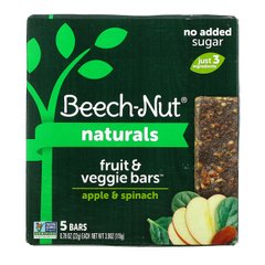 Beech-Nut, Naturals, фруктові та овочеві батончики, етап 4, яблуко та шпинат, 5 батончиків, по 0,78 унції (22 г) кожен
