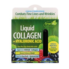 Рідкий колаген + гіалуронова кислота, змішана ягода , Liquid Collagen + Hyaluronic Acid, Mixed Berry, Irwin Naturals, 10 рідких пробірок по 10 мл кожна