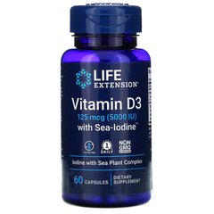 Витамин Д3 с морским йодом, Vitamin D3 with Sea-Iodine, Life Extension, 5000 МЕ, 60 капсул купить в Киеве и Украине