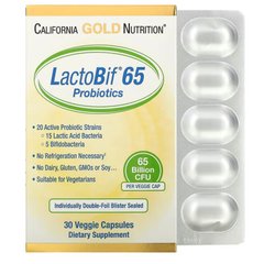 Пробіотики California Gold Nutrition (LactoBif Probiotics) 65 млрд КУО 30 рослинних капсул