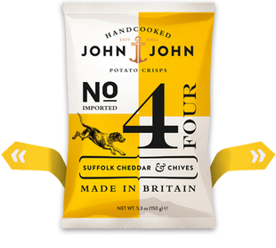 Чипсы картофельные с сыром Чеддер с Саффолкой и шнитт-луком John & John 150 г купить в Киеве и Украине