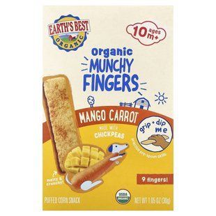 Earth's Best, Organic Munchy Fingers, кукурузный снек, для детей от 10 месяцев, манго и морковь, 30 г (1,05 унции) купить в Киеве и Украине