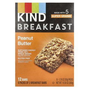 KIND Bars, Breakfast Bar, Peanut Butter, 6 Packs, 1.76 oz (50 g) Each купить в Киеве и Украине
