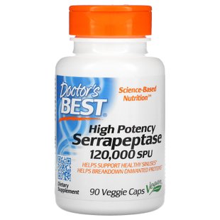 Серрапептаза, Serrapeptase, Doctor's Best, 120000 SPUs, 90 капсул купить в Киеве и Украине