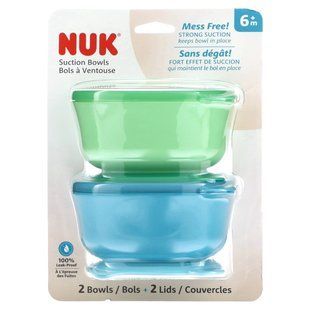 NUK, Suction Bowls, 6+ Months, Blue & Green, 2 Bowls + 2 Lids купить в Киеве и Украине