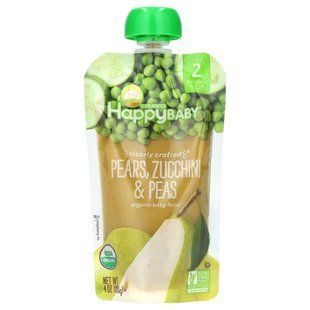 Organic Baby Food, Pears, Zucchini and Peas, Happy Family Organics, Stage 2, 6+ months, 4.0 oz (113 g)