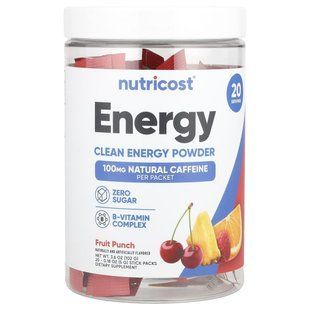 Nutricost, Energy, порошок із чистою енергією, фруктовий пунш, 20 пакетиків-стіків по 5 г (0,18 унції)