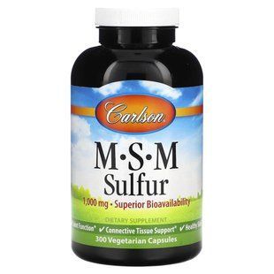 MSM Sulfur, Carlson Labs, 1000 мг, 300 вегетарианских капсул купить в Киеве и Украине