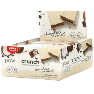 BNRG, Power Crunch Protein Energy Bar, шоколадно-кокосовый орех, 12 батончиков по 1,4 унции (40 г) каждый купить в Киеве и Украине