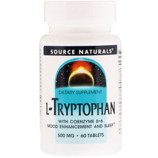 L-триптофан с коэнзимом B-6, L-Tryptophan Coenzyme B-6, Source Naturals, 500 мг, 60 таблеток купить в Киеве и Украине