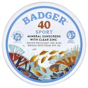 Badger Company, Sunscreen with Clear Zinc, SPF40, Unscented, 2.4 oz (68 g)