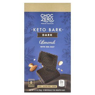 ChocZero, Keto Bark, Dark Chocolate, Almond With Sea Salt, 8 individually Foil Wrapped Bars, 3.2 oz (90 g) купить в Киеве и Украине