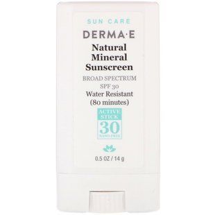 Natural mineral sunscreen cream, sun protection factor 30, waterproof, Derma E, waterproof.