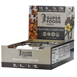 Протеиновые батончики Superfoods, веганский ванильно-миндальный аппетит, Dr. Murray's, 12 батончиков по 2,05 унции (58 г) каждый купить в Киеве и Украине