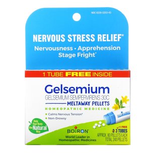 Гельсемиум Средство для снятия нервного стресса Boiron (Gelsemium Nervous Stress Relief Meltaway Pellets) 3 пробирки по 80 гранул каждая купить в Киеве и Украине