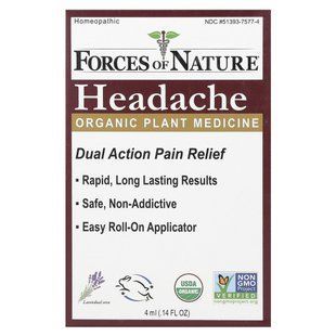 Headache Remedy, with Roller Applicator, Forces of Nature, 4 ml