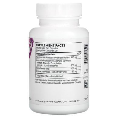 From aging Nicotinamide, Quercetin, and Resveratrol Thorne Research (ResveraCel) 60 capsules
