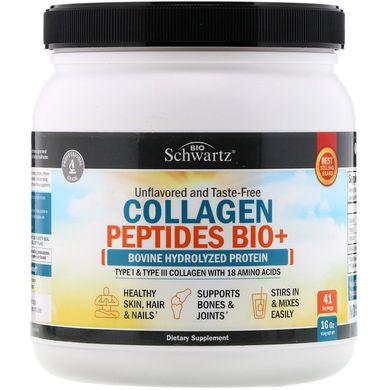 Колагенові пептиди Bio +, без запаху, Collagen Peptides Bio +, Unflavored, BioSchwartz, 454 г