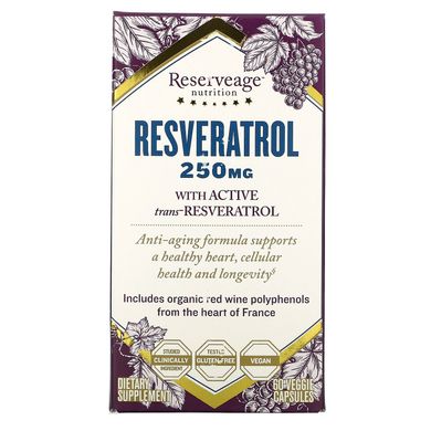 Ресвератрол клітинна антивікова формула ReserveAge Nutrition (Resveratrol) 250 мг 60 капсул