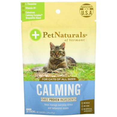 Заспокійливий засіб для кішок, Pet Naturals of Vermont, 30 жувальних таблеток, 1,59 унції (45 г)