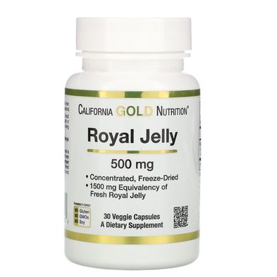 Маточне молочко California Gold Nutrition (Royal Jelly) 500 мг 30 капсул у рослинній оболонці