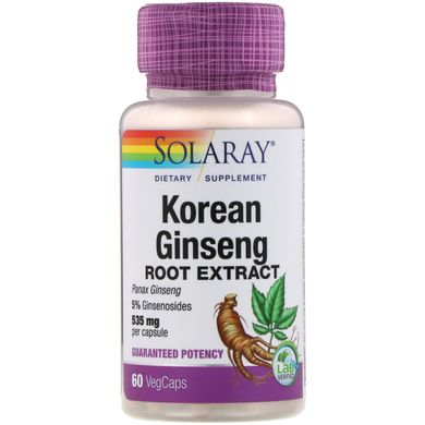 Экстракт корня корейского женьшеня, Korean Ginseng Root, Solaray, 535 мг, 60 вегетарианских капсул купить в Киеве и Украине