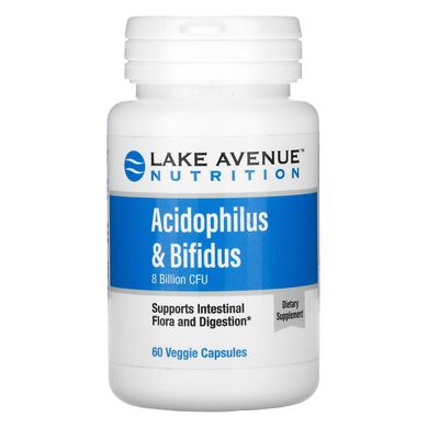 Пробіотики Acidophilus і Bifidus, Lake Avenue Nutrition, 8 млрд КУО, 60 вегетаріанських капсул