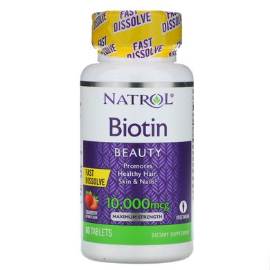 Біотин Natrol (Biotin) 10000 мкг 60 таблеток зі смаком полуниці