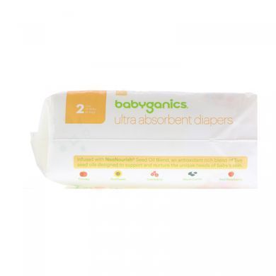 Ultra-absorbent diapers, size 2, BabyGanics, 12-18 pounds (5-8 kg), 30 diapers.