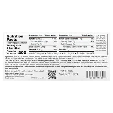 Батончики з кленовим сиропом горіхами та морською сіллю California Gold Nutrition (Foods Maple Nuts & Sea Salt Bars) 12 батончиків по 40 г