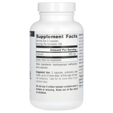 Активированный уголь, Charcoal, Source Naturals, 260 мг, 200 капсул купить в Киеве и Украине