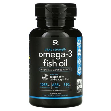 Sports Research, Риб'ячий жир з омега-3, потрійна сила, 1250 мг, 60 м'яких таблеток