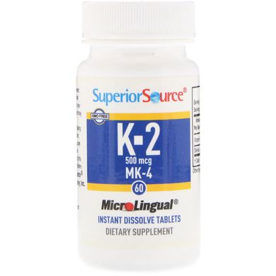 Вітамін K2, Superior Source, 500 мкг, 60 мікролінгвальних швидкорозчинних таблеток