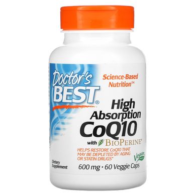 Коензим Q10 з високим ступенем поглинання з біоперіном Doctor's Best (High Absorbnion CoQ10 with Bioperine) 60 капсул