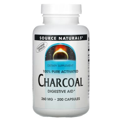 Активоване вугілля, Charcoal, Source Naturals, 260 мг, 200 капсул