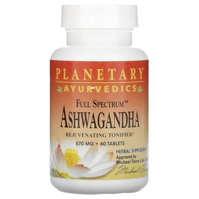 Аюрведичний засіб, Ашваганда повного спектру, Planetary Herbals, 570 мг, 60 таблеток