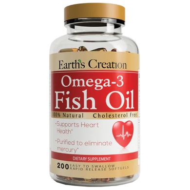 Омега-3 риб'ячий жир Earth's Creation (Omega-3 Fish Oil) 1000 мг 200 капсул