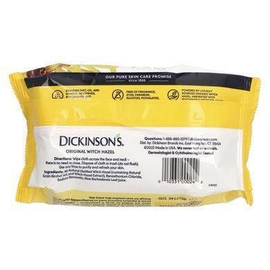 Refreshing Cleansing Cloths, Original Witch Hazel, Dickinson Brands, 25 wet wipes.