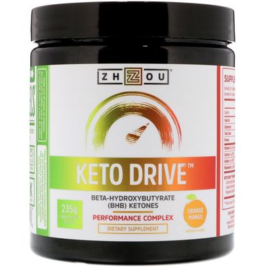 Збільшення рівня кетонів, Keto Drive, Zhou Nutrition, апельсин + манго, 235 г