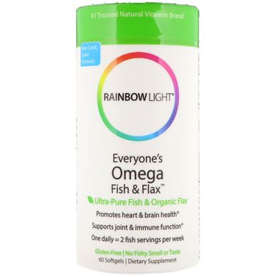 Омега-3 риб'ячий жир і льняна олія, Everyone's Omega Fish & Flax, Rainbow Light, 60 капсул