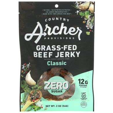 Country Archer Jerky, В'ялене м'ясо з трав'яної відгодівлі, класичне, 2 унції (56 г)