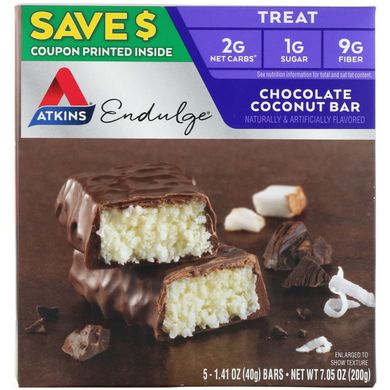 Шоколадні батончики з кокосом Atkins (Chocolate Bar) 5 бат. по 40 г