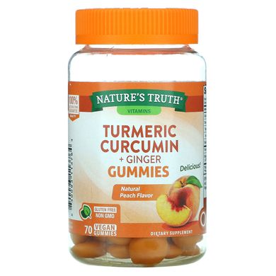 Nature's Truth, куркумін з куркуми та імбир, зі смаком натурального персика, 70 веганських жувальних мармеладок