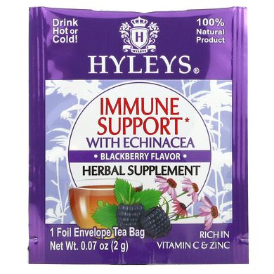 Hyleys Tea, Підтримка імунітету з ехінацеєю, ожиною, 25 чайних пакетиків у фольгованих пакетиках, по 0,07 унції (2 г) кожен