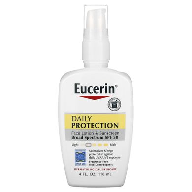 Зволожуючий лосьйон для обличчя щоденний захист від сонця SPF30 без запаху Eucerin (Daily Protection Face Lotion & Sunscreen SPF 30 Fragrance Free) 118 мл