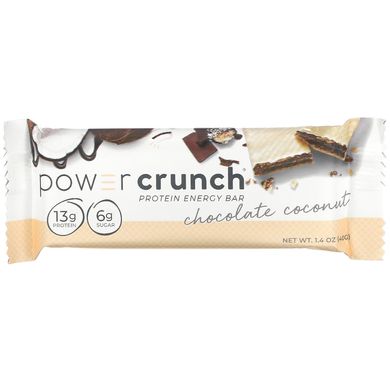 BNRG, Power Crunch Protein Energy Bar, шоколадно-кокосовый орех, 12 батончиков по 1,4 унции (40 г) каждый купить в Киеве и Украине