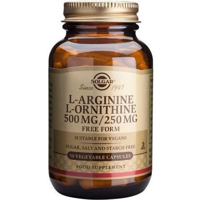 Aргинин и Орнитин Solgar (L-Arginine L-Ornithine) 500/250 мг 50 капсул купить в Киеве и Украине