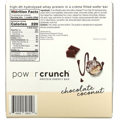 BNRG, Power Crunch Protein Energy Bar, шоколадно-кокосовий горіх, 12 батончиків по 1,4 унції (40 г) кожен