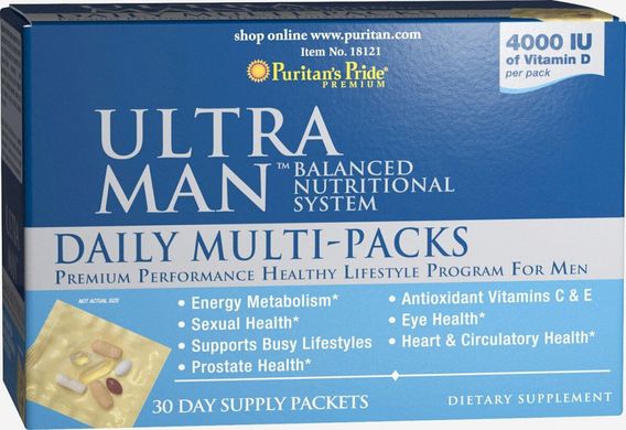 Щоденні полівітаміни Ultra Man ™, Ultra Man ™ Daily Multivitamins Packs, Puritan's Pride, 1 набір